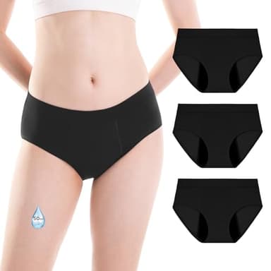 INNERSY Culotte Menstruelle Fille Noire Slip Périodique Flux Abondant Shorty de Regle Ado Lot de 3 (10-12 Ans, 3 Noir)