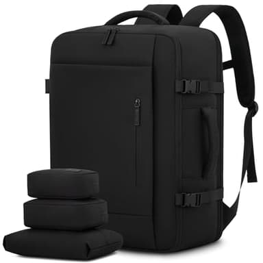 LOVEVOOK Sac à Dos Voyage Cabine Avion, 40L Grand Bagages à Main pour les Affaires de Week-end, Imperméable Sac Ordinateur Portable Homme Femme 17,3 Pouces Valise de Travail École Loisir, Noir