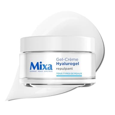 MIXA - Hyalurogel Gel-Crème Hydratant Intensif 24H - Repulpe & Lisse les Ridules - Acide Hyaluronique Pur & Glycérine - Peaux Sensibles et Déshydratées - 50ml
