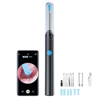 Earo Oreilles - Earo Vision 2.0, Otoscope Oreille étanche, Cure Oreille Camera Compatible avec iOS Android, Outil de Nettoyage Oreilles Adulte (Noir + 6 Embouts silicone)
