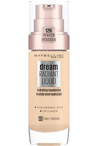 Maybelline Foundation Fond de Teint Hydratant Liquide Dream Radiant avec Acide Hyaluronique et Collagène - Couverture Légère et Moyenne jusqu'à 12 Heures d'hydratation, 40 Fawn
