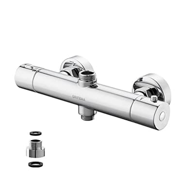 GRIFEMA G17005, Robinet Thermostatique Universal, Double Sorties, Mitigeur Colonne de Douche Chromé, Argent Métallique, Exclusivité Amazon