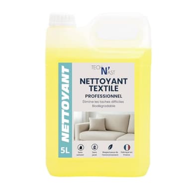 Nettoyant textile concentré, canapé, moquette, tapis, sièges auto, détachant, dissout les tâches et neutralise les odeurs - Bidon 5L- pulvérisateur 600 ml offert