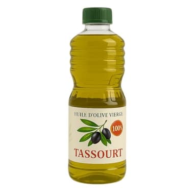 Huile d'Olive Tassourt 50 CL - Vierge 100% Naturelle, Pressée à Froid, Idéale pour Salades et Plats Méditerranéens, Goût Authentique