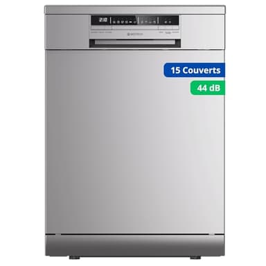 GEDTECH Lave-vaisselle GLV1544SL 15cv - Tiroir à couverts - 44 dB - Très silencieux - Départ Différé - Eco - Intensif - Rapide – Faible conso - Classe C - Silver - Protection enfant