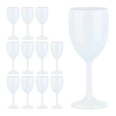 Relaxdays Verres à vin en plastique, lot de 12, incassable, sans BPA, coupes soirées camping, matière synthétique, blanc