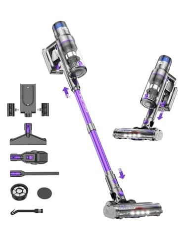 VSTOKY Aspirateur Balai sans Fil 580W/55KPa, Autonomie 75Min, Écran LED, Brosse Anti-Enchevêtrement, Support Murale, pour Poils d'animaux/Tapis/Sols Durs