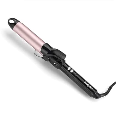 BaByliss Boucleur 32mm Curling Iron-Cylindre à revêtement Pro Satin Touch,10 réglages de température,Montée en température rapide, Boucles sans frisottis,Support de sécurité intégré –Noir & Rose,C332E