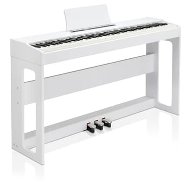 LEADZM Piano Numérique 88 Touches, Clavier Entièrement Lesté, Piano Électrique avec MIDI-USB, Bluetooth et Haut-Parleurs Stéréo, 128 Sonorités et Rythmes, Système à 3 Pédales (Blanc, A-815)