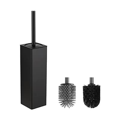 BVL Brosse WC Noir, Brosse Toilettes WC Metal Incluant 2 Têtes de Brosse, Balai WC Carré Autoportant pour la Salle de Bains