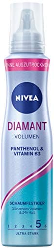 NIVEA Diamond Volume Mousse coiffante nourrissante avec protection thermique, panthénol et vitamine B3, fixateur pour un volume brillant avec tenue 24 h (niveau 5), 150 ml