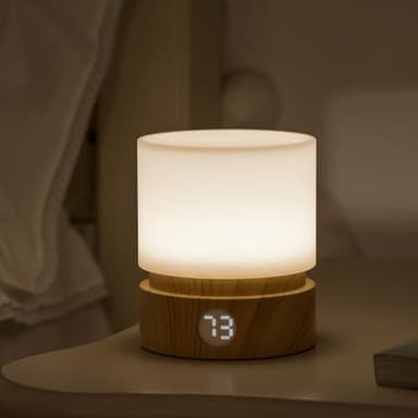 Smilodon Veilleuse LED avec Minuterie - Lampe de Chevet de Table, Grain de Bois, Dimmable, Batterie Rechargeable pour Enfants et Bébé