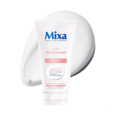 MIXA - Soin Visage Nourrissant & Éclat - Hydratation 24H & Anti-Tiraillements - Vitamine E + Extraits de Probiotiques - Peaux Sèches à Très Sèches Sensibles - 50ml