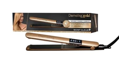 Demeliss SAINT ALGUE Lisseur GOLD - Lissage dès la Racine - Plaques Fines Céramique, Tourmaline - Température Réglable 150°C à 230°C - Cheveux Lisses à Ondulés - Design Ergonomique, Professionnel