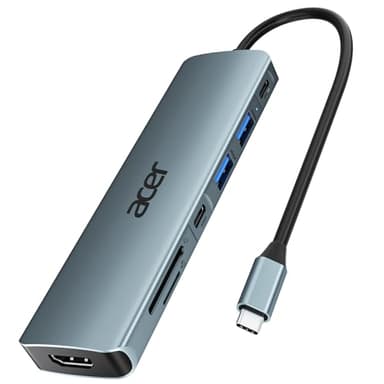 acer Hub USB C, Adaptateur USB C vers HDMI 4K avec PD 100W, Lecteur de Carte SD/TF, 2 USB 3.0 et USB C 5Gbps, Compatible pour iPhone 16 Plus Pro Max, iPad Pro, MacBook, Galaxy S20 etc