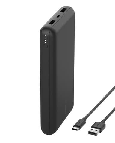 Belkin Batterie externe USB-C 20000mAh (power bank puissance de 20K, entrée et sortie USB-C, 2 ports USB-A, câble USB-C vers USB-A fourni, pour iPhone, Galaxy, Pixel, iPad, AirPods, etc.) - Noir