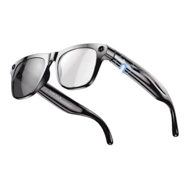 AI Lunettes intelligentes avec appareil photo - Lentille photochromique, appels Bluetooth, assistant vocal, lecteur de musique, traduction et enregistrement vidéo (1, noir)