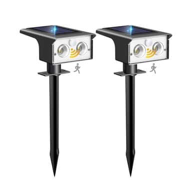 btfarm Lot de 2 Lampe Solaire Exterieur Detecteur de Mouvement, 6500K Lumiere Extérieur Puissant, 3 Modes Spot Solaire IP65 Étanche Eclairage, Projecteur Solaire pour Jardin Chemins Blanc Froid