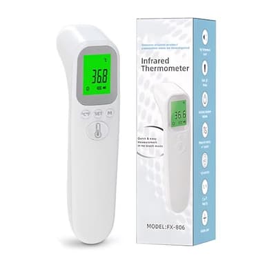 Thermomètre Frontal Sans Contact, Thermomètre Numérique avec 32 Mémoires, Écran LCD Rétroéclairé, Thermometre Frontal Adulte et Enfant, Lecture Instantanée 1s