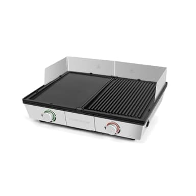 riviera&bar Combiné Plancha Grill Professionnelle - Bi-Zone, 1910 cm² de Cuisson Réglable, Plaques Inclinées avec Évacuation des Graisses, Thermostats Indépendants - Pour 8 à 10 Personnes - Inox