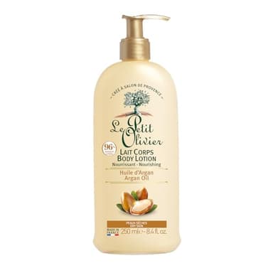 LE PETIT OLIVIER - Lait Corps Nourrissant - Huile d'Argan - Adoucit, Régénère & Nourrit - Peaux Sèches - 96% D'Origine Naturelle - Sans Silicone - Fabriqué en France - 250 ml