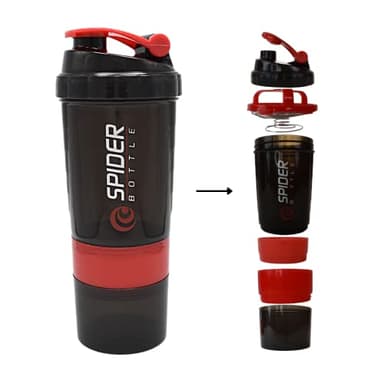 Shaker à protéines avec compartiment poudre - 500 ml main fonction de mélange qualité supérieure tamis infusion Sans BPA Meilleur gym pour le fitness, Rouge