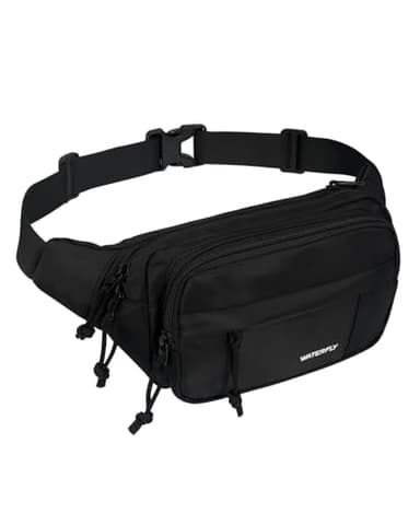 Waterfly Sac Banane Homme Femme: Grand Bumbag avec 5 Poches Zippées Hipbag Unisexe Sacoche Banane de Sport pour Randonnée Cyclisme Balade Ville Vacances Entraînement Chien