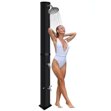 Douche Solaire 60 Litres, Eau Chaude Jusqu'à 60 °C, Température de L'eau Réglable, Douche de Jardin avec Pommeau de Douche Rotatif et Robinet à Pied, Douche Extérieure Pour Jardin Piscine Plage (60L)