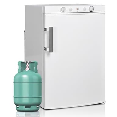 SMETA Frigo à Gaz 220V avec Congélateur 100L, Réfrigérateur Camping Car Silencieux, Frigo à Gaz pour Caravane, Garage, Gîte, Maison, Mobile-home, Chambre, Blanc