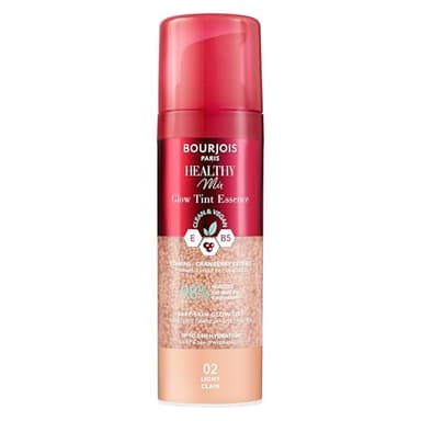 Bourjois Healthy Mix, 02 Clair, Glow Tint Essence, Effet peau nue, Fini éclatant, Hydratant teinté à la texture fraîche et légère, Formule clean et végane, 30 ml