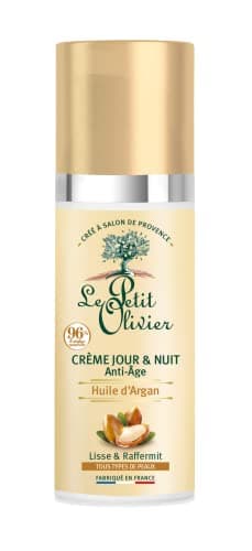 LE PETIT OLIVIER - Crème Jour & Nuit Anti-Âge - Huile d'Argan - Lisse & Raffermit - Tous Types De Peaux - A l'Acide Hyaluronique - 96% D'Origine Naturelle - Sans Silicone - Fabriqué en France - 50 ml
