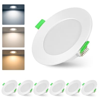 Lichtlord Spot encastrable LED 230V Dimmable 7W 700LM IP44 Spots de Plafond Extra Plat 75-90mm Blanc Chaud 2700K Blanc Neutre 4500K Blanc Blanc Froid 6000K Lot de 6 Pièces