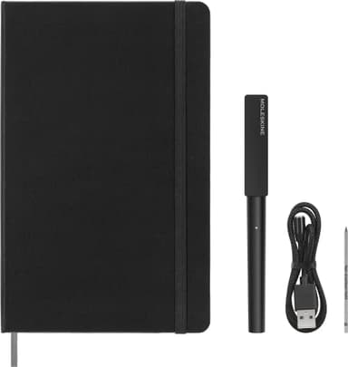 Moleskine Smart Writing Set, Carnet Intelligent avec Stylo Connecté Inclus, Carnet Intelligent Moleskine, Carnet Numérique avec Pages Lignées, Large, 13x21 cm, Noir