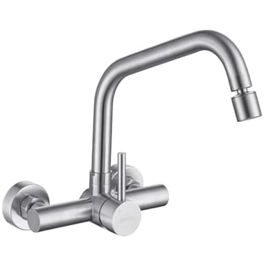 ONECE Robinet de Cuisine Mural 2 Jets d'eau, Mitigeur d'évier en Acier Inoxydable 304, Robinettrie Encastré avec Bec Rotatif, Pivotant à 360°, Brossé