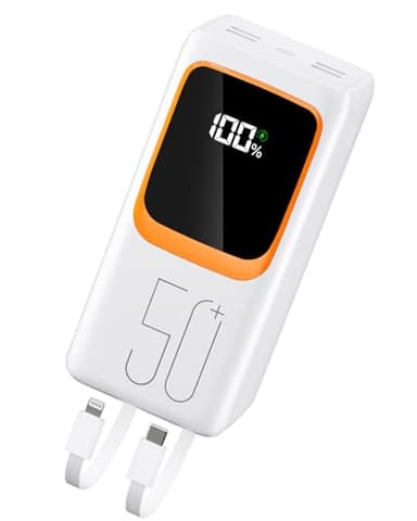 Batterie Externe 50000mAh avec Câble intégré : 22.5W Power Bank à Charge Rapide pour téléphone Portable, Lampe de Poche LED et 7 Sorties et 3 entrées
