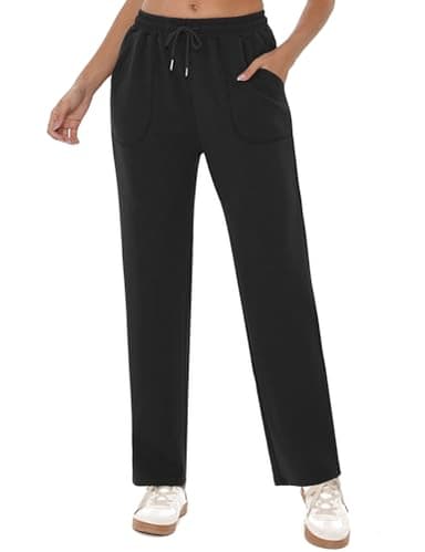 Crewhpo Pantalon Long Femme Pantalon de Sport Jogging Taille Haute Bas de Survêtement Large avec Poches Pantalons Décontractés Couleur Unie pour Yoga Pilate Fitness