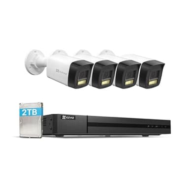 EZVIZ 4K Caméra de Surveillance Extérieure, Kit Vidéo Surveillance avec 8CH 2To NVR et 4X Caméra PoE 8MP, Détection de Personne/Véhicule AI, Vision Nocturne de 30m avec Audio, IP67, H3K PoE 4K kit