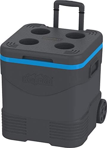 Duramax Trolley Icebox 45L, glacière haute performance avec isolation PU, poignées latérales avec verrouillage sécurisé du couvercle et porte-gobelets sur le couvercle, glacière isolée, gris et bleu