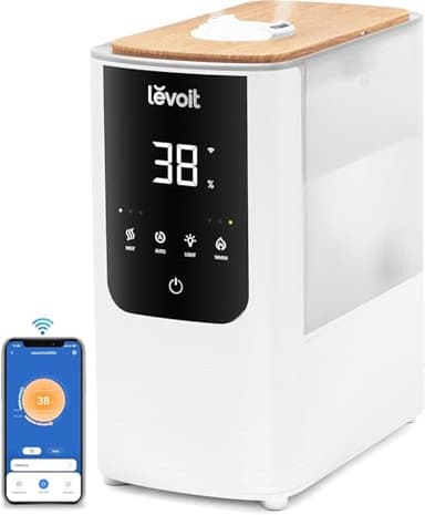 LEVOIT Humidificateur d'Air Intelligent WIFI 4.5L Top-Fill, 26dB Ultra Silencieux, Jusqu'à 45h, Veilleuse Ajustable, Brume Froide et Chaude, Diffuseur 2 en 1 OasisMist 450S, Blanc