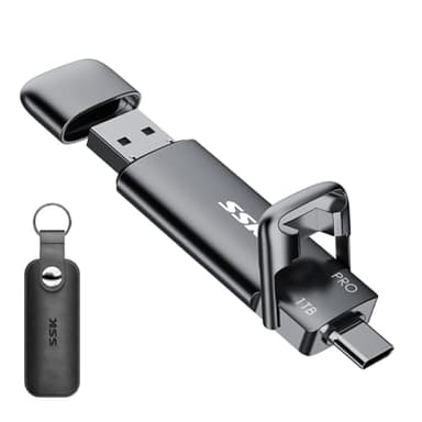 SSK SSD Externe 1TO Disque Portable SSD Cle USB 3.2 Gen 2 Jusqu'à 1000Mo/s, 2 en 1 OTG Solid State Drive Double Clé USB A & Type C de PC Mobile Ordinateur Photos Vidéo MacBook Pro Air et Plus