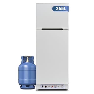 Techomey Frigo Gaz avec Congélateur, 265L, Frigo Congélateur Gaz/220V, pour Maison, Camping, Garage, Gîte, Mobile-home, Blanc