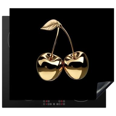 KitchenYeah© Protège Plaque Induction 60x52 cm Deco Cuisine Accessoire Pratique Protection De Vitroceramique Kitchen Gadget Cerises - Noir - Or - Chrome