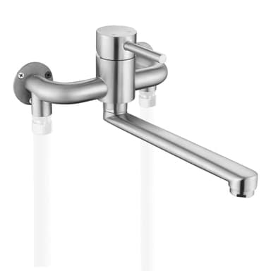 Tondiy Robinet de Cuisine Exposé Mural, Mitigeur Mural pour Buanderie/Garage, Robinetterie avec Connexion Descendante 1/2", Mitigeur d'Evier Monocommande Rotatif à 180°, Cartouche Céramique, Brossé