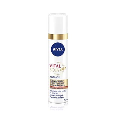 NIVEA Vital Soja Anti-Âge Soin Intensif Teinté Clair à Medium FPS 15 (1x40 ml), sérum anti-âge enrichi en Soja & pigments teintés, soin visage femme peau mature