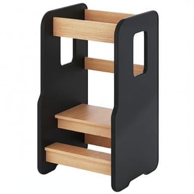 ComfortCove Tour d Observation Enfant, Tour D'observation Montessori, Chaise Montessori Enfant, Learning Tower, Marche Pied Bois, en Bois, Hauteur Réglable sur 3 Niveaux, Noir/Chêne