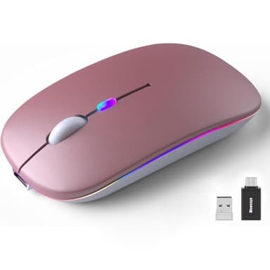 Wowssyo Souris sans fil USB 2,4 GHz - Souris Bluetooth - Suivi optique 1600 DPI - Double mode rechargeable - Pour ordinateur portable, PC, iOS, Android, iPad, Windows - Rose