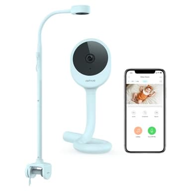NETVUE 1080P Camera Bebe avec Support 4 en 1, Bleu Caméra Bebe avec App Gratuite, Vision Nocturne, Audio Bidirectionnel, Analyse du Sommeil, Berceuses, Détection de Mouvement