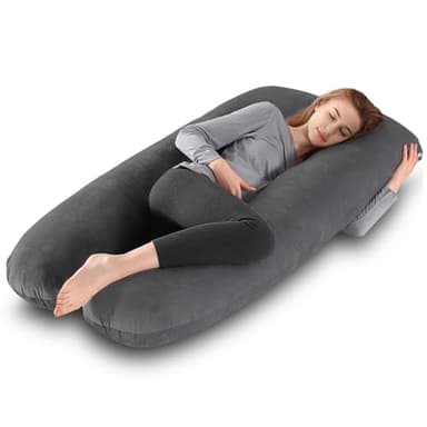 Avmvnvc Coussin de Grossesse - Oreiller de Grossesse en Forme de U pour Femme Enceinte avec Housse en Velours Amovibl - Coussin d'allaitement - Coussin de Maternité et Corps pour Dormir (Gris foncé)