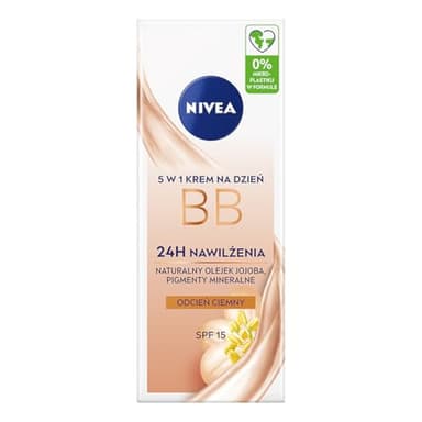 NIVEA Crème de jour 5 en 1 BB 24h hydratante SPF 15, crème de jour teintée pour peaux moyennes à foncées, crème pour le visage avec huile de jojoba bio et pigments de maquillage