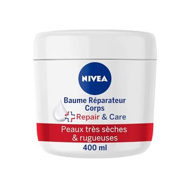 NIVEA REPAIR & CARE Baume Réparateur Visage, Corps & Mains Peaux Très Sèches (1 x 400 ml), Crème à la vitamine E & glycérine pour peaux rugueuses extra sèches, Soin corps hydratant 72H